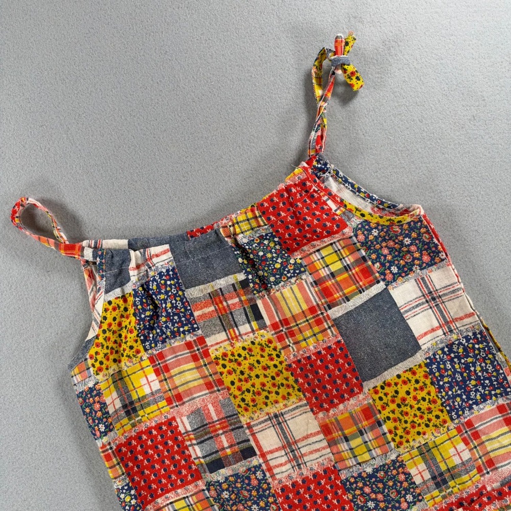 Vintage 70s Durable Press Patchwork Tie-Strap Top Women's Small